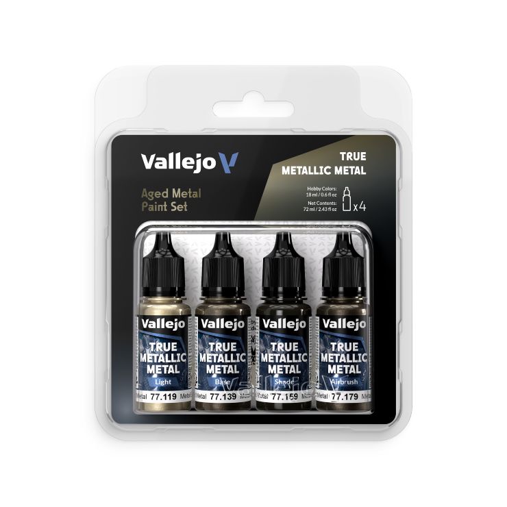 Vallejo Aged Metal True Metallic Metal Paint Set (4 Colors)
