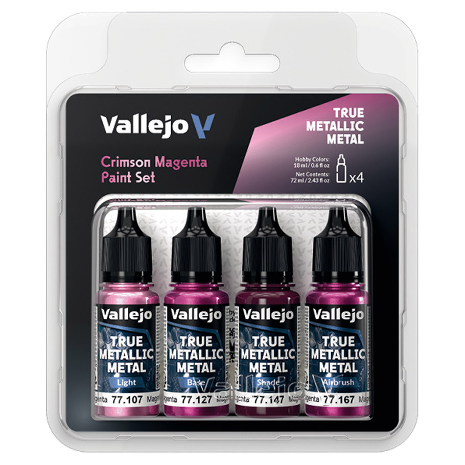 Vallejo Crimson Magenta True Metallic Metal Paint Set (4 Colors)