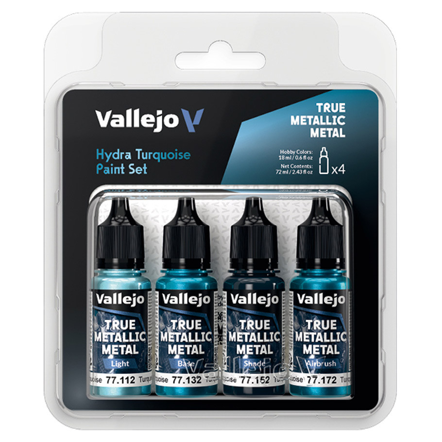 Vallejo Hydra Turquoise True Metallic Metal Paint Set (4 Colors)
