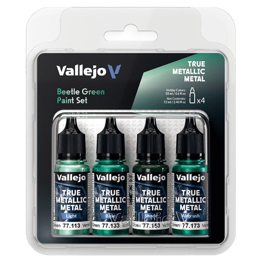 Vallejo Beetle Green True Metallic Metal Paint Set (4 Colors)