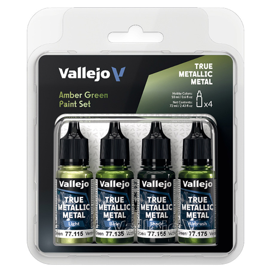Vallejo Amber Green True Metallic Metal Paint Set (4 Colors)