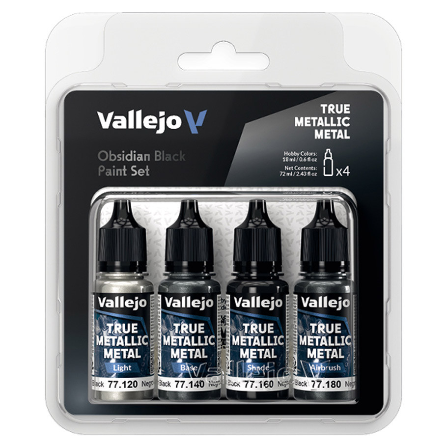 Vallejo Obsidian Black True Metallic Metal Paint Set (4 Colors)