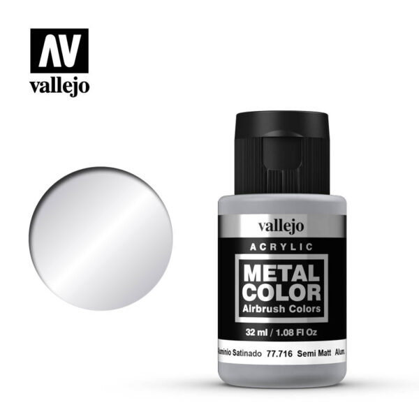 Vallejo Metal Color: Semi Matte Aluminum Metal Color 32ml Bottle