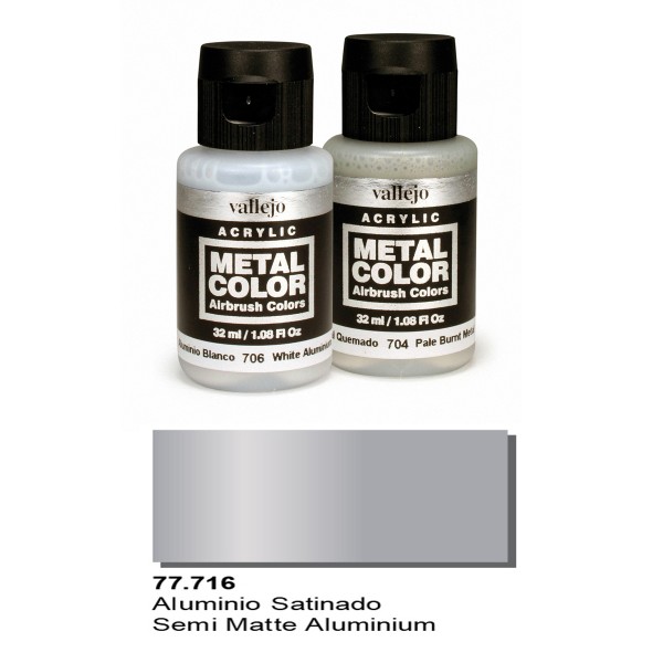 Vallejo Metal Color: Semi Matte Aluminum Metal Color 32ml Bottle