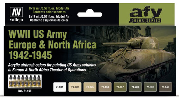 WWII US Army Europe & North Africa 1942-1945 Model Air AFV Paint Set (8 Colors)