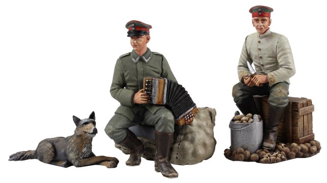 Music to Peel By, 1914-1918 German Infantry Seated Peeling Potatoes and Seated Playing Concertina
