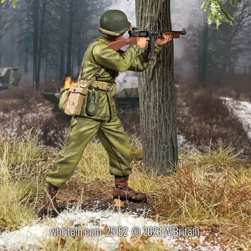 U.S. Infantryman Standing Firing Thompson From Shoulder 1944-45