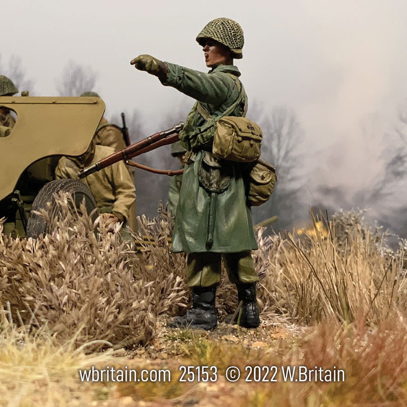 U.S. Infantryman in Raincoat Pointing 1943-45