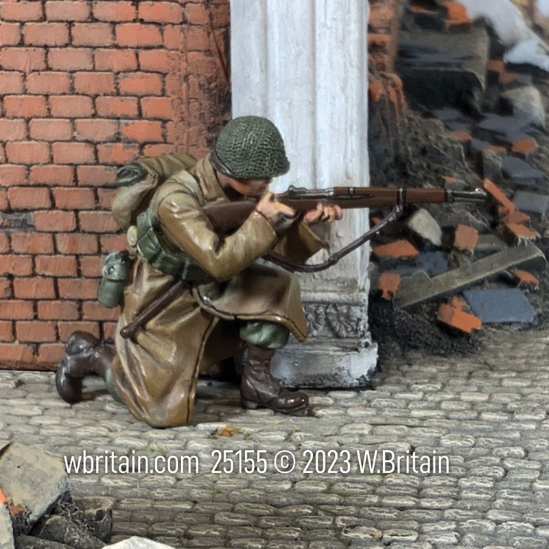 U.S. Infantryman Kneeling Firing in Greatcoat Winter 1944-45