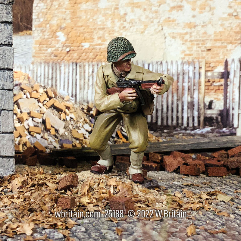 U.S. Infantry NCO Crouching with Thompson 1943-45