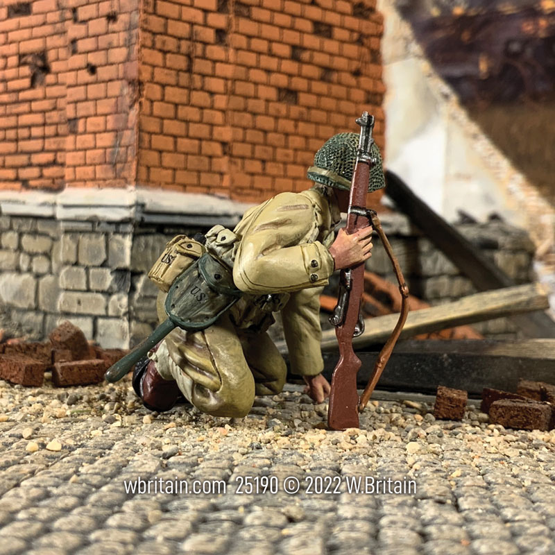 U.S. Infantryman Kneeling Watching for Movement 1943-45