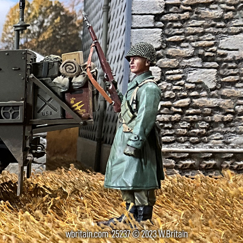 U.S. Infantry in Raincoat Standing with M1 on Hip 1943-45