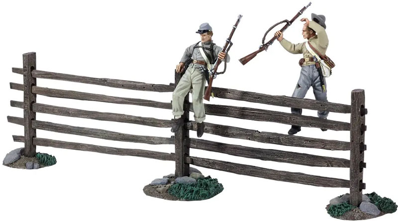 American Civil War: Up and Over- 2 Confederate Infantry with Turnpike Fence Sections - ONLY 1 AVAILABLE