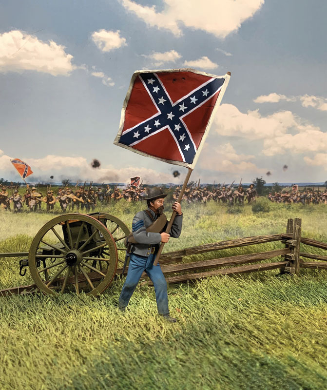 Confederate Flagbearer, 1st Texas, 3rd Issue Wool Bunting Flag, Texas Brigade