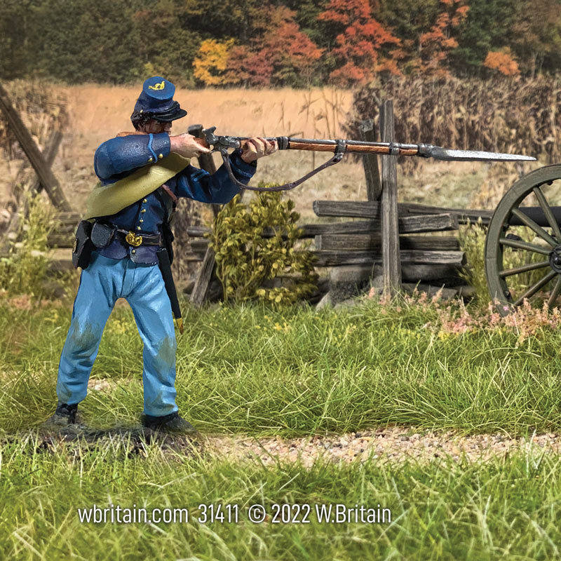 Union Corporal in State Jacket Standing Firing