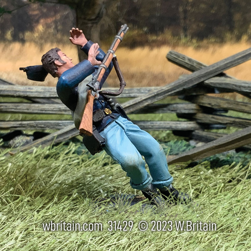 American Civil War: Union Infantry Casualty in State Jacket Falling Wounded