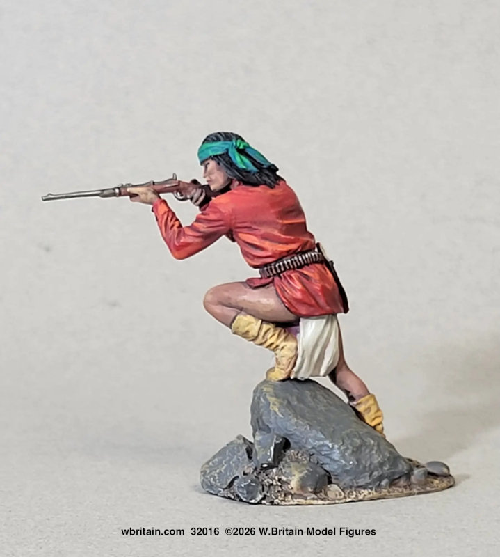 W Britains Apache Warrior Standing Firing Carbine from Rock