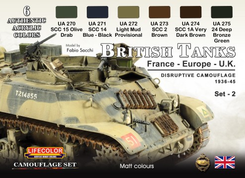 British Tanks France, Europe, UK 1936-45 Disruptive #2 Camouflage Acrylic Set (6 22ml Bottles)