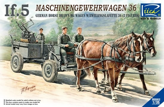 German If5 Horse Drawn MG Wagon & ZwillingsL 36 Gun w/3Crew