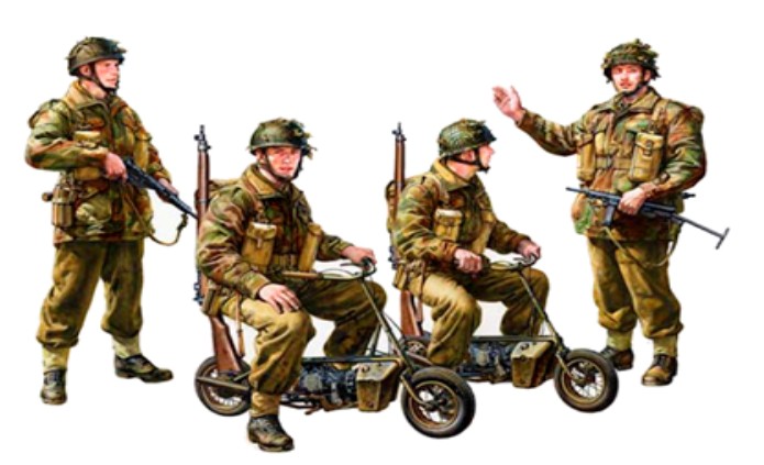 British Paratroopers (4) w/2 Small Motorcycles